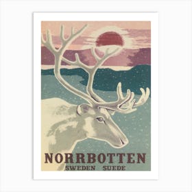 Norrbotten Sweden Reindeer Vintage Travel Poster Art Print