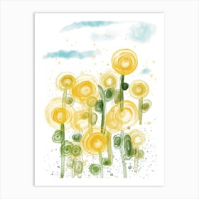 Sunflowers Watercolor yellow Art Print