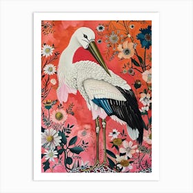 Floral Animal Painting Stork 3 Art Print