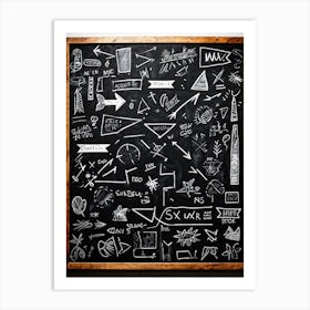 Blackboard Covered In A Collage Of Hand Drawn Icons Arrows And Abstract Doodles Symbolizing Direc (1) Art Print