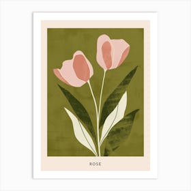 Pink & Green Rose 2 Flower Poster Art Print