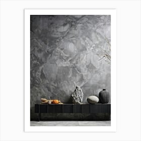 Abstract Stone Material Structure Grey Rock Halloween Granular Rough Wallpaper Stucco Dar (22) Art Print