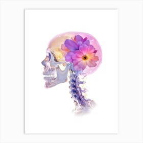 Skull With Purple Flower Art Print