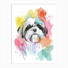 Shih Tzu Dog Pastel Line Painting 4 Art Print