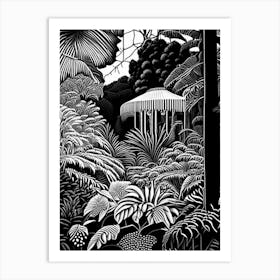 Auckland Domain Wintergardens, New Zealand Linocut Black And White Vintage Art Print
