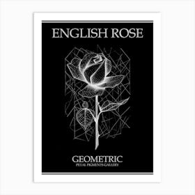 English Rose Geometric Line Drawing 2 Poster Inverted Art Print