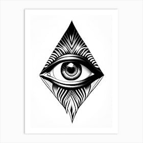 Intuition, Symbol, Third Eye Simple Black & White Illustration 5 Art Print