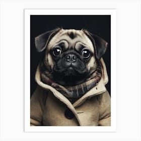 Pug In A Scarf And Winter Coat Art Print