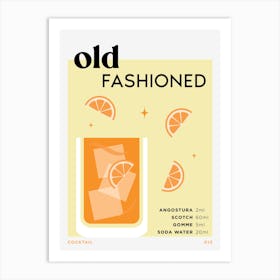 Old Fashioned in Yellow Cocktail Recipe Art Print