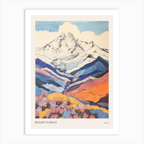 Mount Elbrus Russia 1 Colourful Mountain Illustration Poster Art Print