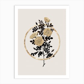 Gold Ring White Burnet Roses Glitter Botanical Illustration n.0320 Art Print