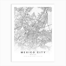 Mexico City Mexico White Map Art Print