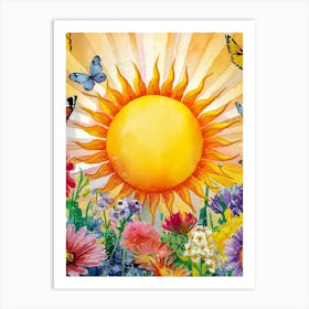 Sun And Butterflies Art Print