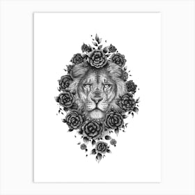 Lion In Flowers Art Print
