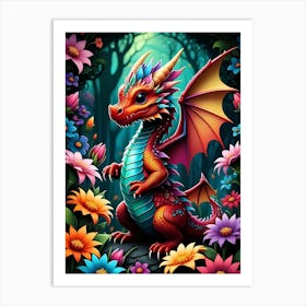 Colorful Dragon In The Forest Art Print