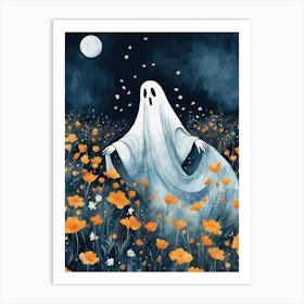 Sheet Ghost In A Field Of Flowers Painting (8) Art Print