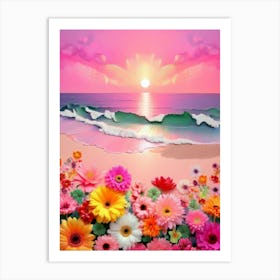 Sunset With Flowers 1 Art Print