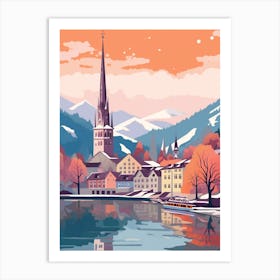 Vintage Winter Travel Illustration Lucerne Switzerland 4 Art Print