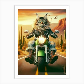 Maine Coon Cat Biker Art Print