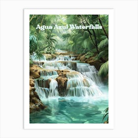 Agua Azul Waterfalls Nature Travel Art Illustration Art Print