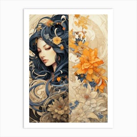 Asian Girl With Flowers 1 Art Print