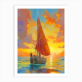 Sailboat At Sunset 6 Art Print