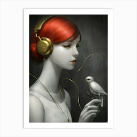 Girl With Headphones 38 Art Print