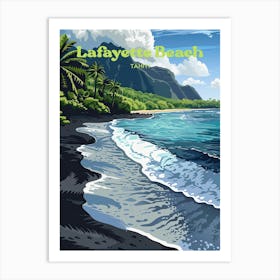 Lafayette Beach Tahiti Black Sand Travel Illustration Art Print