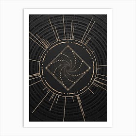 Geometric Glyph Symbol in Gold with Radial Array Lines on Dark Gray n.0156 Art Print