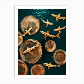 Gold Sharks 1 Art Print