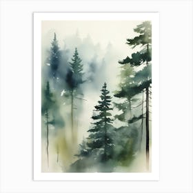 Appalachian Mountains of Misty Pines Watercolor Print of Evergreen Forest..143 Art Print