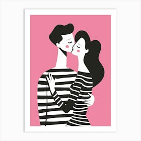 Couple Kissing In Black And White Art Print