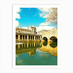 Pulteney Bridge And Weir, City Of Bath, Somerset, England Art Print