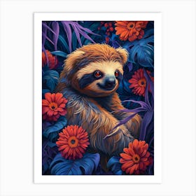 Sloth with flowers Art Print