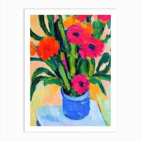 Cactus Flower Floral Abstract Block Colour 2 Flower Art Print