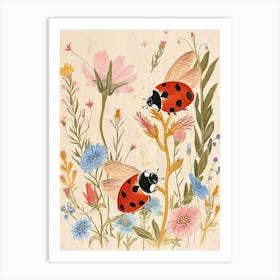 Folksy Floral Animal Drawing Ladybug 3 Art Print