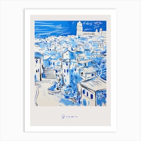 Girona Spain Mediterranean Blue Drawing Poster Art Print