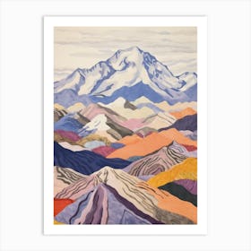 Mount Elbrus Russia 2 Colourful Mountain Illustration Art Print