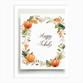 Calligraphic Font Featuring The Word Happy Fall In A Horizontal Layout Emulating An Artists Hand (4) Art Print