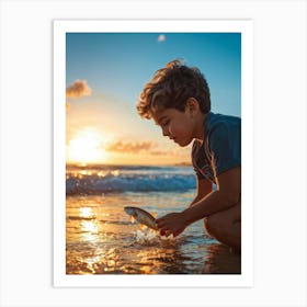 Little Boy Playing With A Fish 1 Art Print