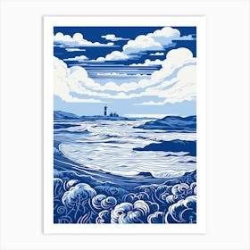 A Screen Print Of Fistral Beach Cornwall 4 Art Print