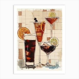 Cocktail Selection Textured Illustration 2 Art Print