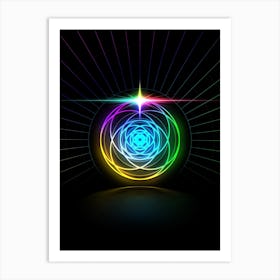 Neon Geometric Glyph in Candy Blue and Pink with Rainbow Sparkle on Black n.0449 Art Print