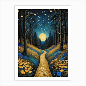 Starry Night Forest By Klimt Style (9) Art Print