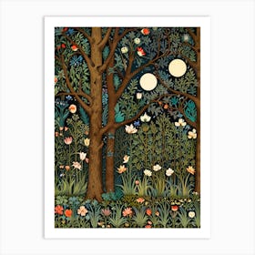 William Morris Style Moonlight Forest Art Print