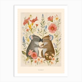 Folksy Floral Animal Drawing Wombat 5 Poster Art Print