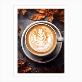 Coffee Latte Art With Autumn Leaves 1 Art Print