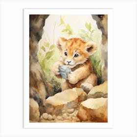 Hiking Watercolour Lion Art Painting 2 Art Print