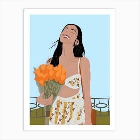 Happy Girl With Flowers Art Print