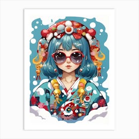 Asian Christmas Girl Art Print